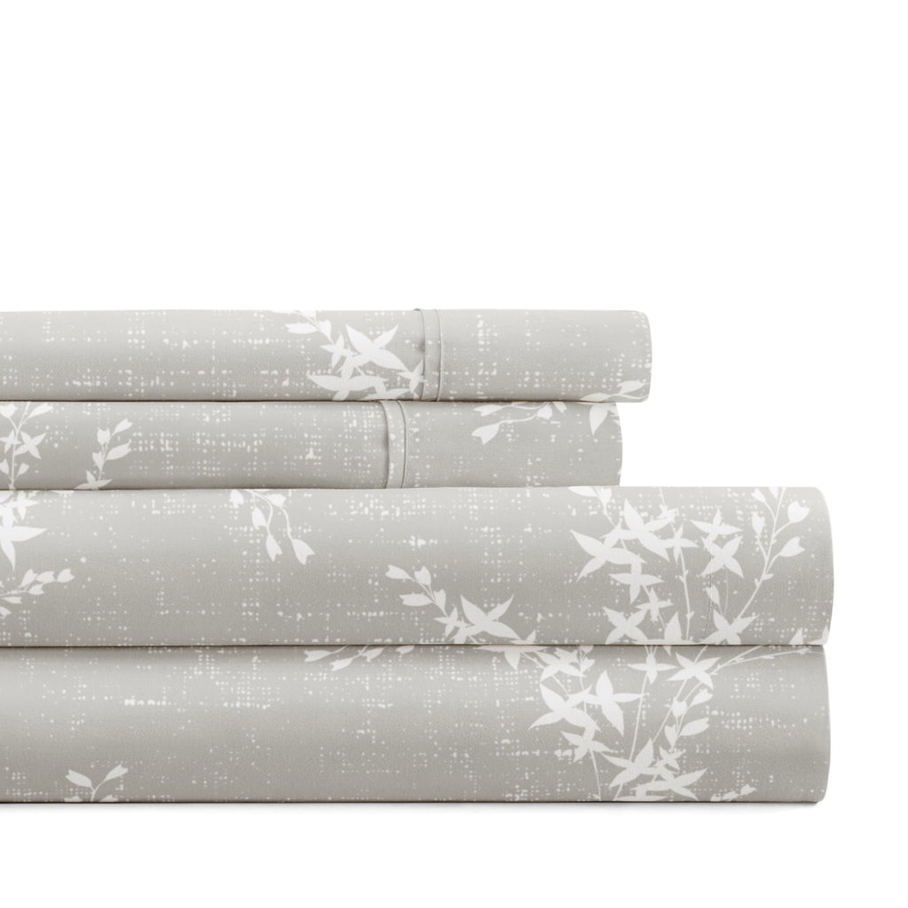 3 Piece Pattern Microfiber Bed Sheets Set, Distressed Willow Light Gray, Twin