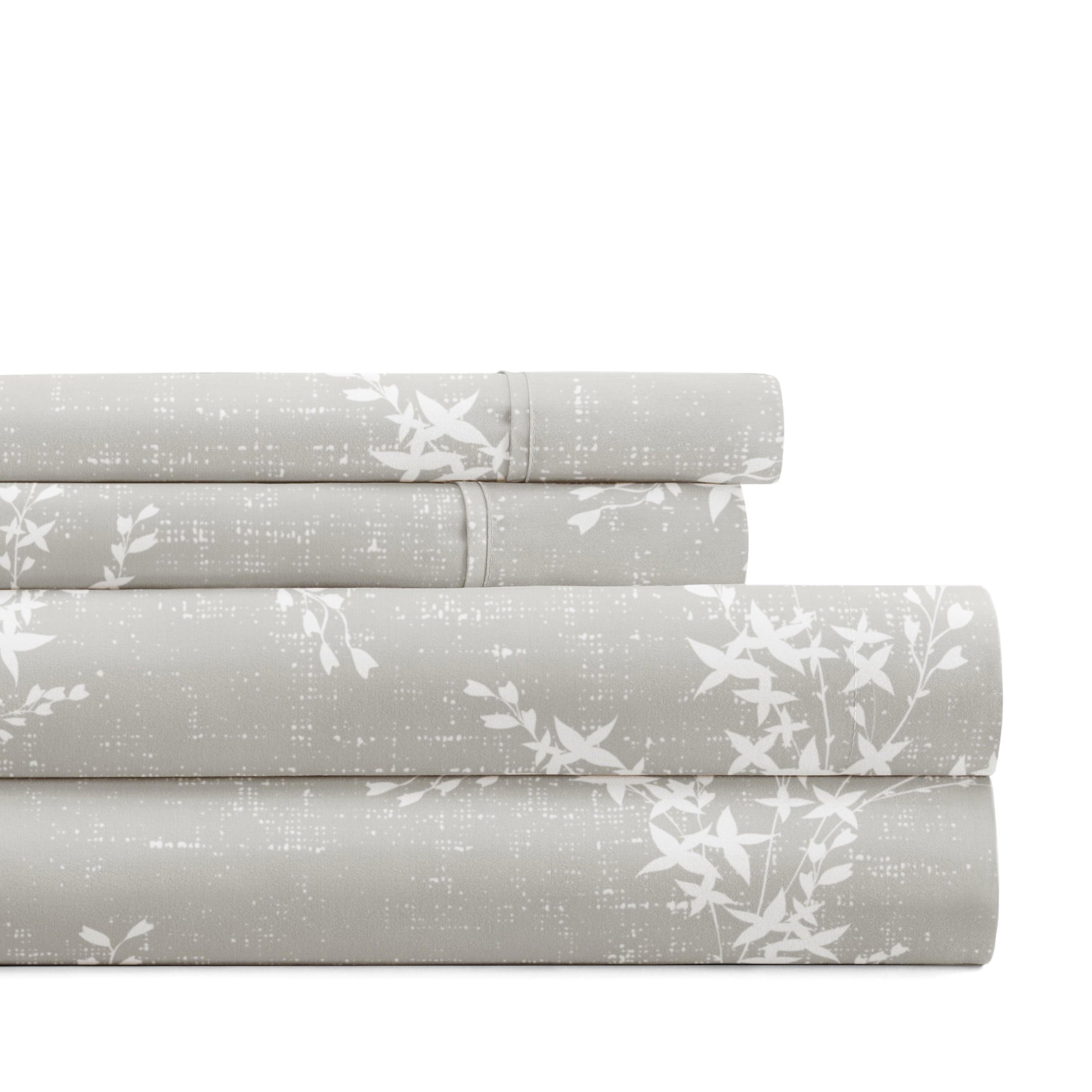 3 Piece Pattern Microfiber Bed Sheets Set, Distressed Willow Light Gray, Twin