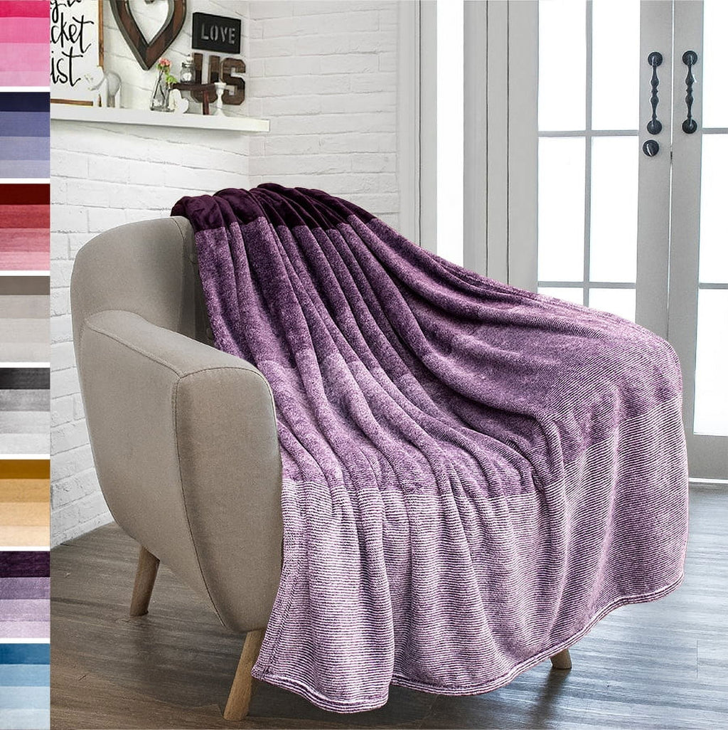 PAVILIA Flannel Fleece Ombre Throw Blanket for Couch | Super Soft Cozy Microfiber Couch Blanket | Gradient Decorative Accent Throw | All Sea