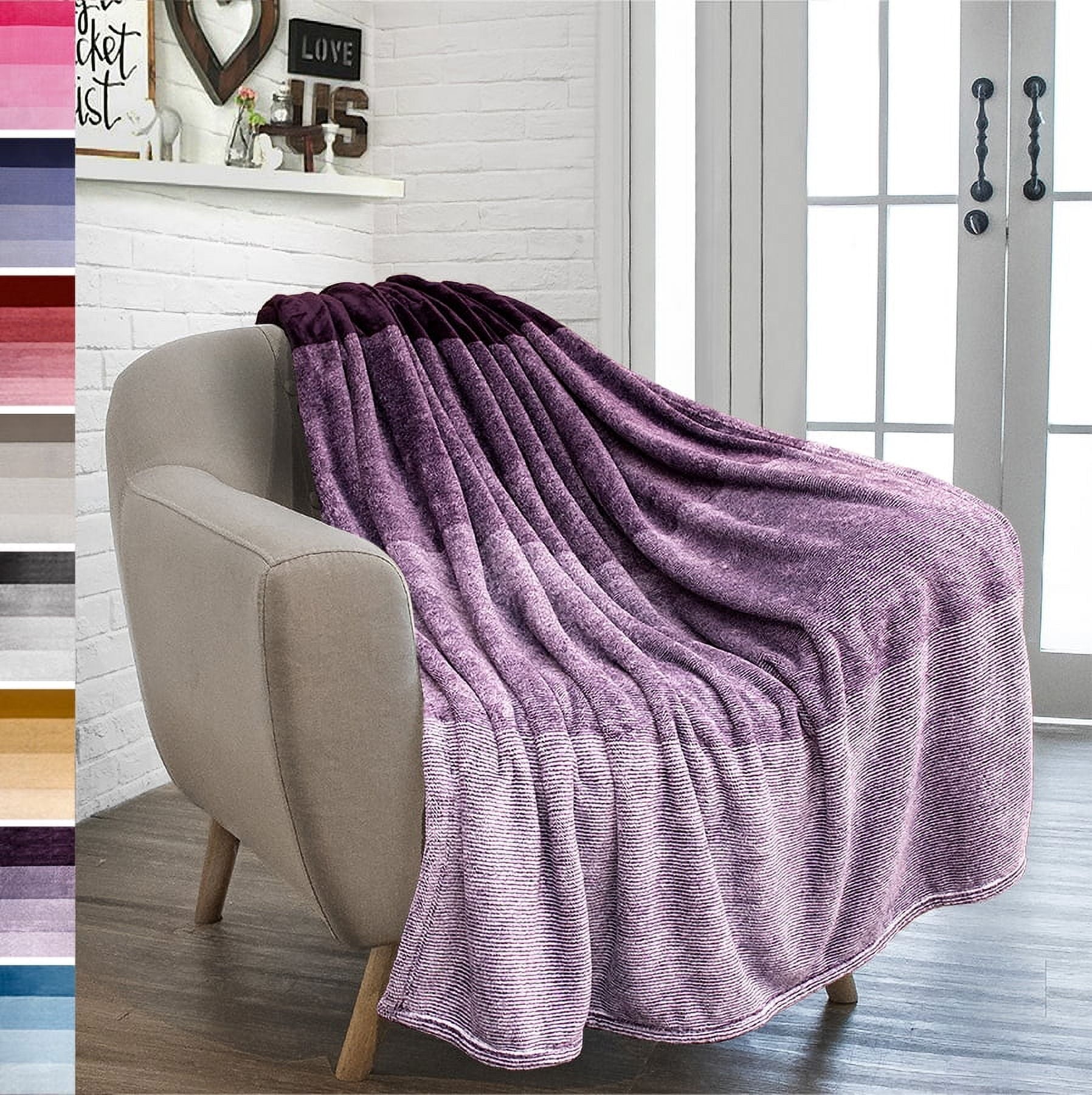 PAVILIA Flannel Fleece Ombre Throw Blanket for Couch | Super Soft Cozy Microfiber Couch Blanket | Gradient Decorative Accent Throw | All Sea