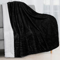 Reversible Sherpa Fleece Throw Blanket Black, Plush Flannel Throw, Ultra Soft Warm Ribbed Microfiber Blanket for Sofa...
