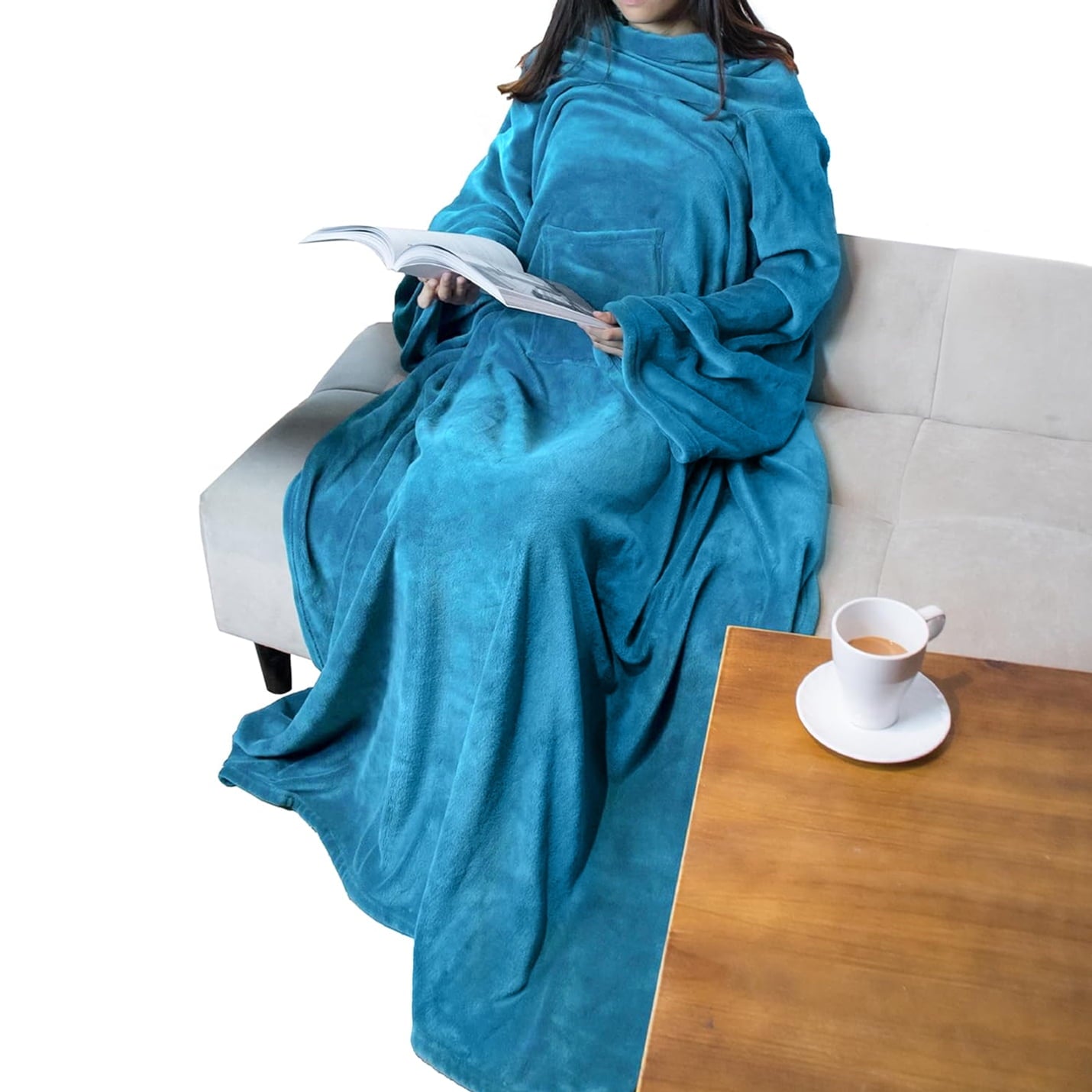 Wearable Blanket with Sleeves for Adult Women Men, Cozy Fleece Warm Wrap Throw Blanket with Arms, Pocket, Gifts for C...