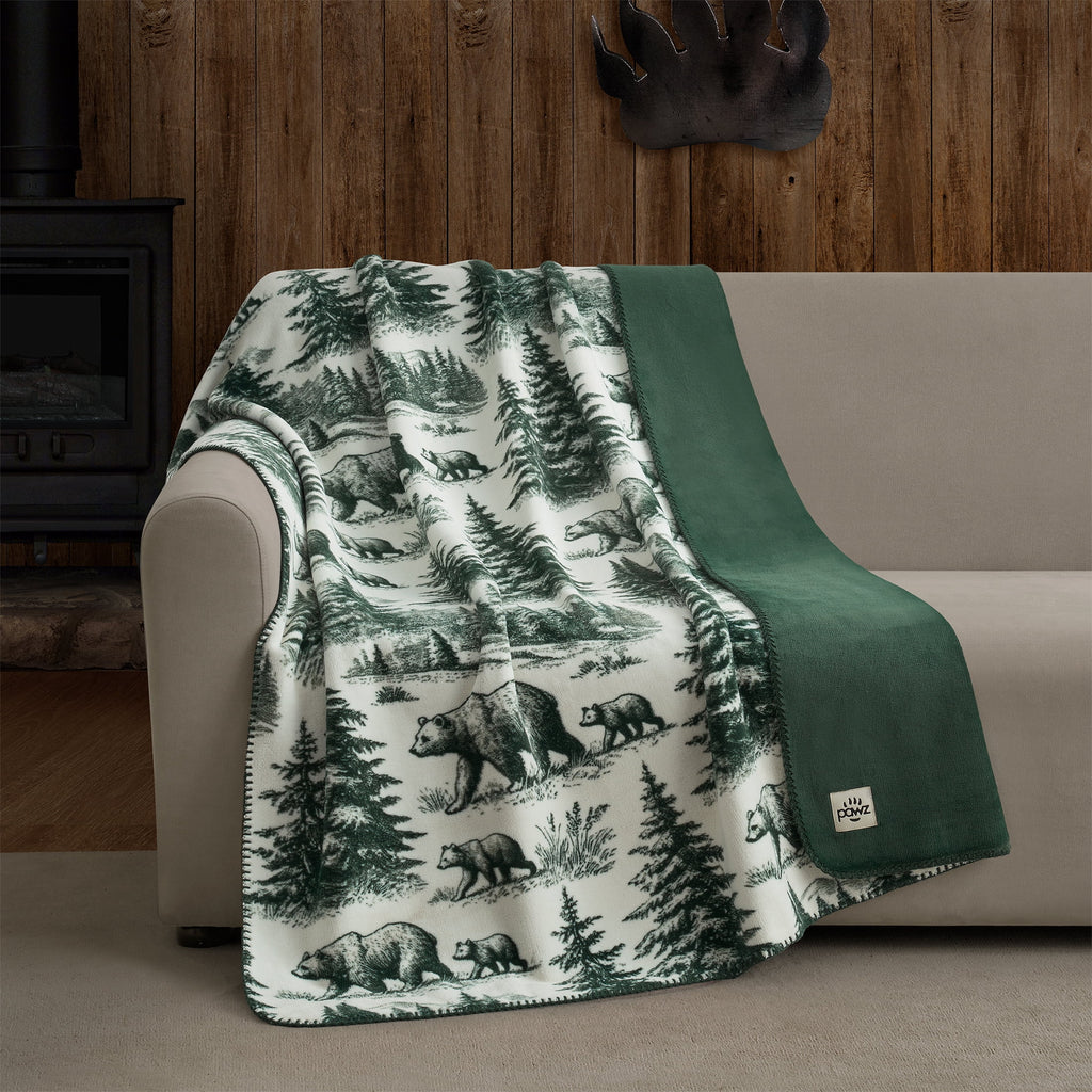 Pawz Plush Oversized Throw Blanket for Couch or Bed, Soft Flannel Fleece, Green Pine Trees, 50"x72"