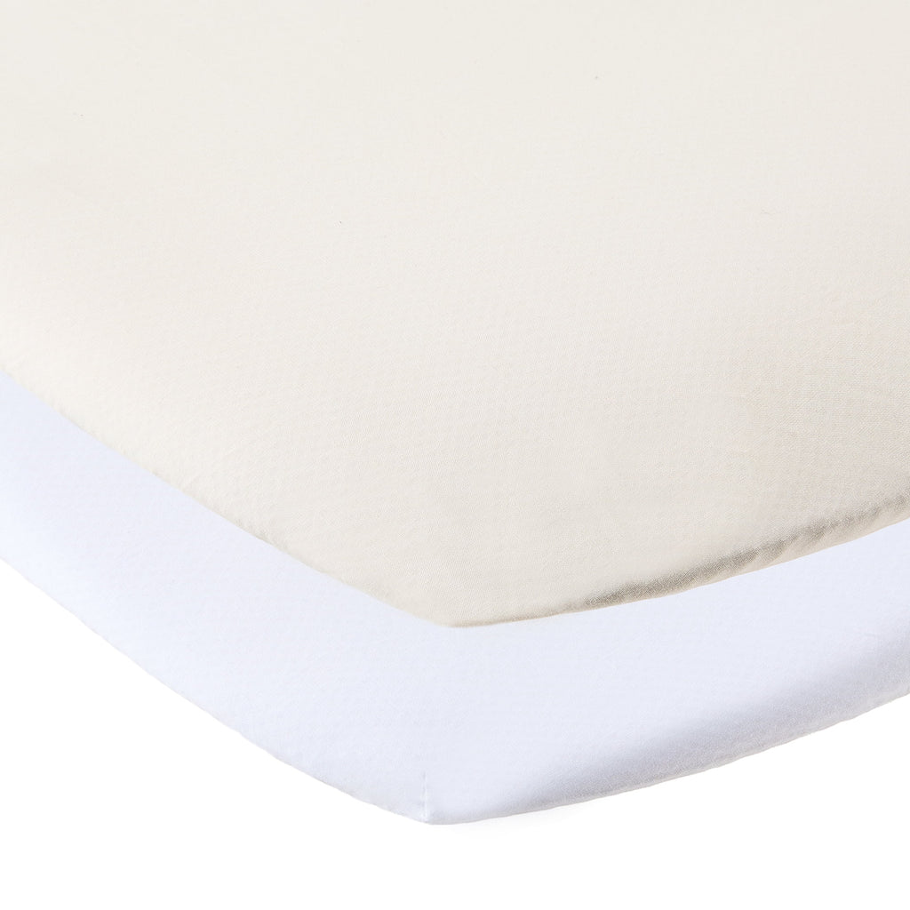 Parent's Choice 180 Thread Count White and Birch Cotton Fitted Bassinet Sheets, 2 Pack