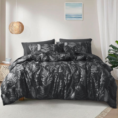 PHF 3 Pieces Printed Comforter Set Queen Size, Lightweight Botanical Floral Bed in a Bag, Ultra Soft Bedding Set with 1 Reversible Comforter