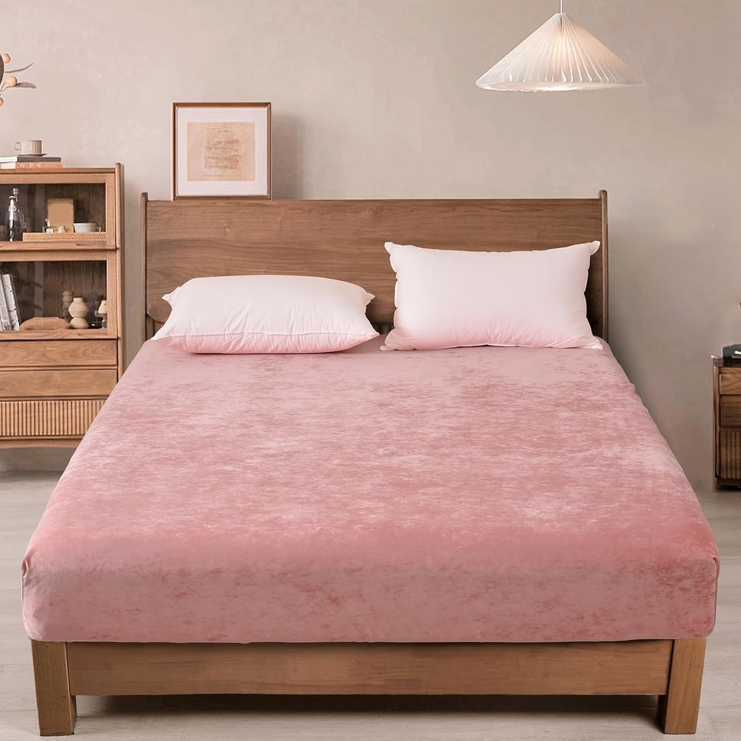 Truly Velvet Fitted Sheet Twin Size, Luxury Super Soft Flannel Bottom Sheet with 15" Deep Pocket for Winter, Pink