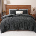 PHF Warm Sherpa Fleece Queen Comforter Set, 3D Tufted Fluffy Dark Grey Bedding for Winter, Soft 3 Pieces Shaggy Bed Set, 1 Comforter (90"x90