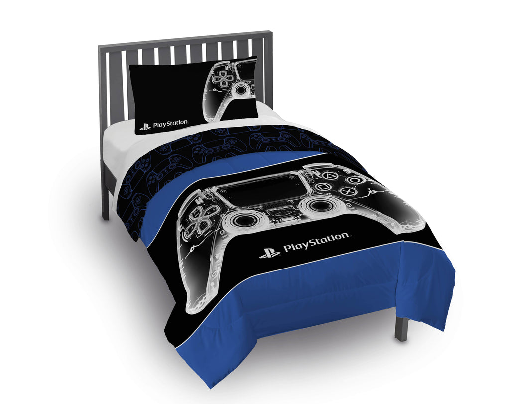 X-Ray Kids 2 Piece Blue Reversible Comforter and Pillowcase Set, Twin/Full