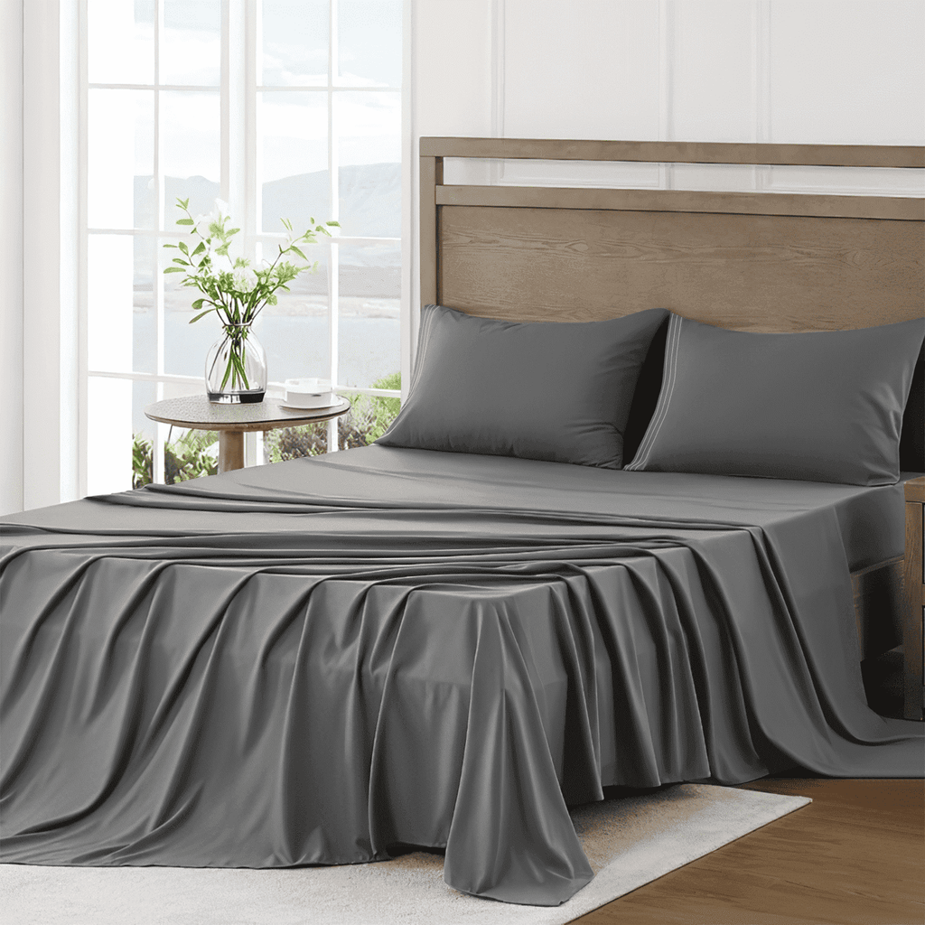 4 Piece Bed Sheet Set, Queen Size Upgraded Cooling Deep Pocket Comfy Breathable Hotel Luxury Bedding, Extra Soft Wrin...