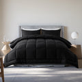 Queen Size 3-Piece All-Season Down Alternative Comforter Set Deep Black (Comforter and Pillowcase Bedding Set / bed i...