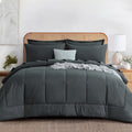 7 Pieces Comforter Set with Sheets - Bed in a Bag with Comforter and All Season Sheets, Pillowcases,Dark Gray,Queen