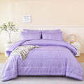 RYNGHIPY 8-Pieces Boho Bedding Set Full Lavender Striped Bed in a Bag for Girls Women Soft Fluffy Purple Comforter Set with Sheet for All Se