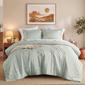 Full/Queen Comforter Sets, Reversible 3 Piece Extra Soft Bedding Set, Chambray Print Sage Green Comforter Bed Set wit...
