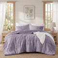 Full/Queen Comforter Set, Boho 3-Piece Pintuck Stitching Bedding Set, Soft Washed Pleated Bed Sets with Pillow Shams,...