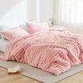 Full/Queen Size Comforter Set, Fluffy Ribbed Plush Comforter Set, 3-Piece Bedding Set, Pink