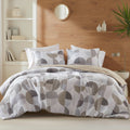 Full/Queen Size Comforter Set, Tan/Gray Bedding Set for All Seasons, 3-Piece Round Geometric Print Bedding Comforter Set