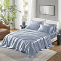 Satin Sheet Set, Twin Bed Sheets with Pillowcases, 4-Piece Luxury Silky Sheet Set, Blue, Gifts for Women