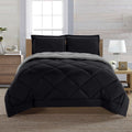 Reversible 3-Piece Comforter Set, Diamond Stitched, King, Black/Grey