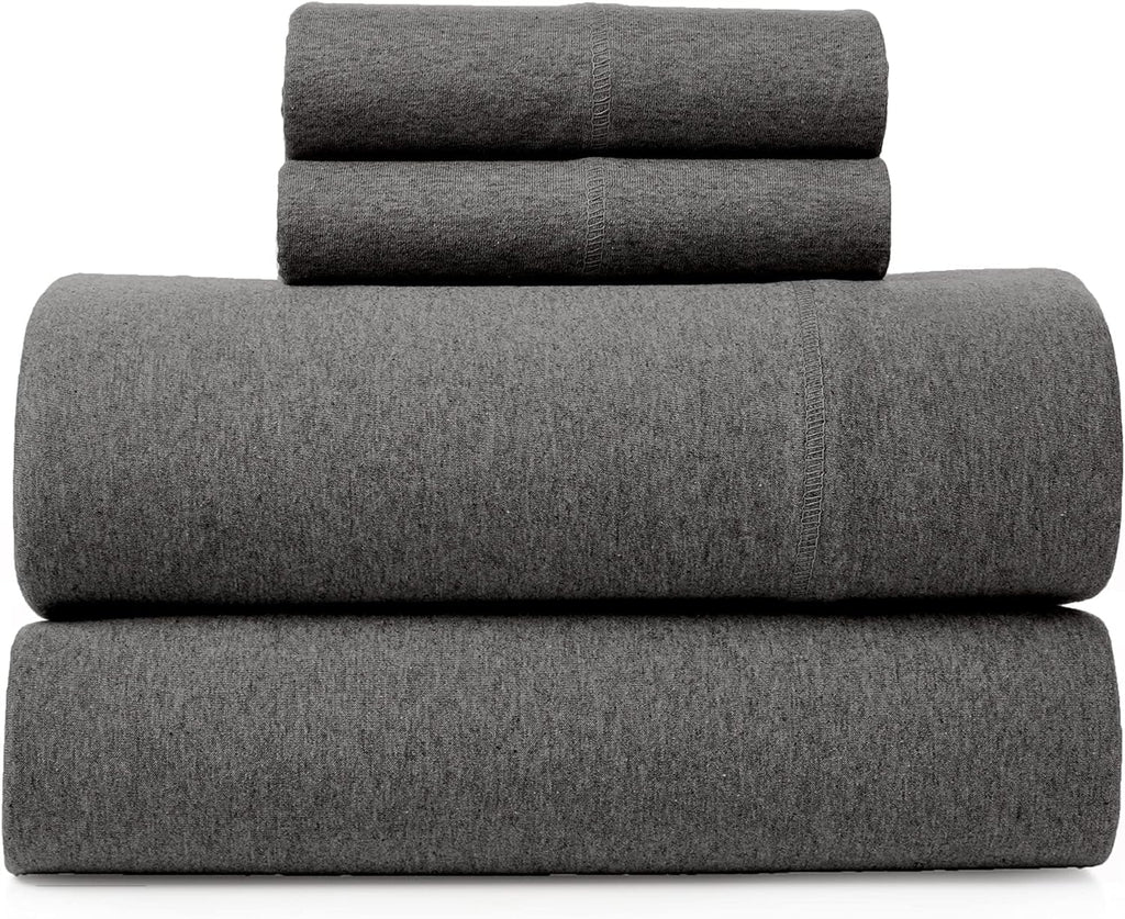 Jersey Sheet Set - 4 Pieces Queen Cotton Sheets Set - Stretchable Ultrasoft Luxury Knit Bed Linen (Dark Gray, Queen)