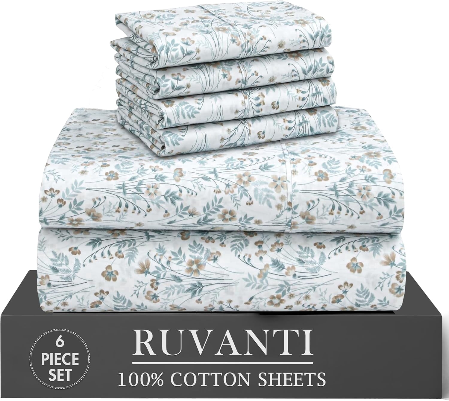 6 Pcs Cotton Sheets - 100% Natural Cotton Soft, Lightweight & Breathable Crispy Percale Bed Sheets, King Size Sheets ...