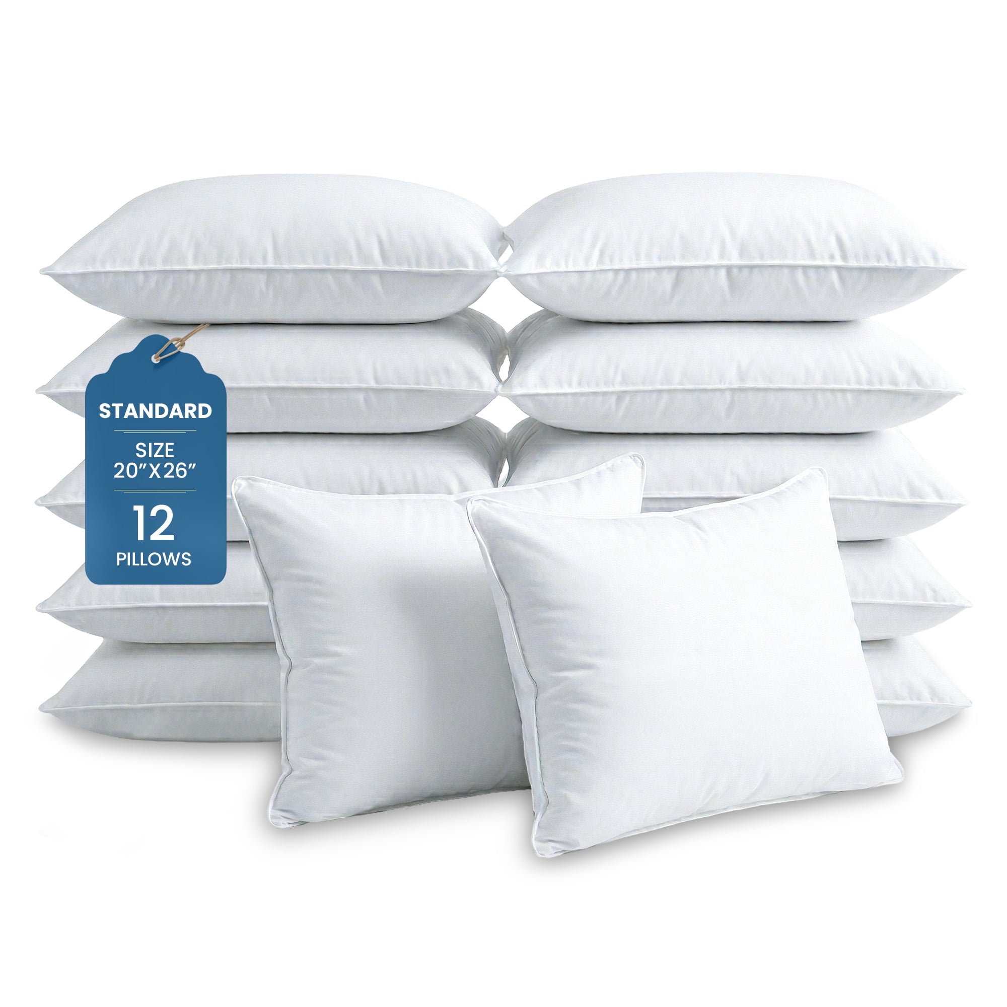 Ryotei Economy Bulk Hotel Pillows 20"x26" Standard (Pack of 12) | Premium Cluster Fiber Fill | Soft Down Alternative Pillow for Sleeping | H