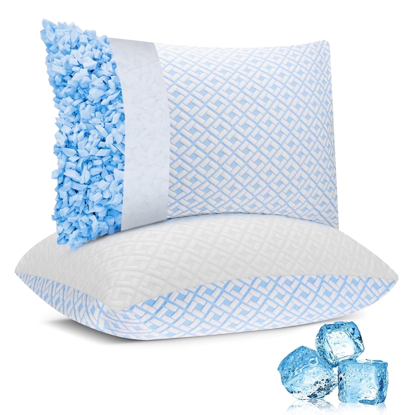 Cooling Bed Pillows for Sleeping Shredded Memory Foam Pillows Queen Size Set of 2 Pack