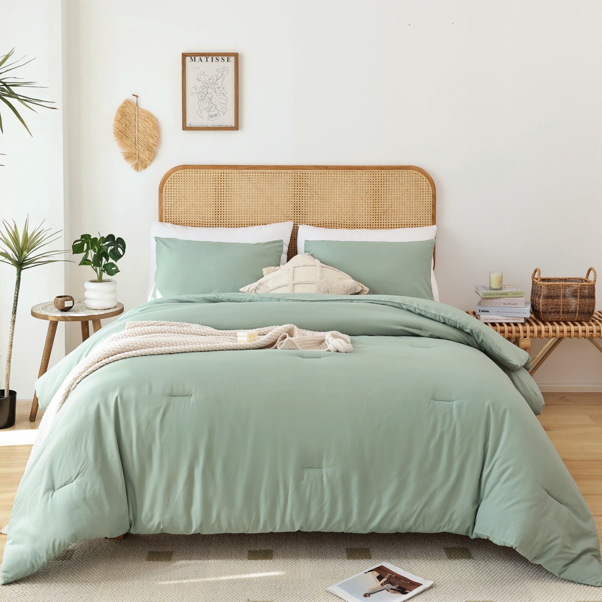 Queen Comforter Set For Adult, 3 Piece Sage Green Comforter Sets & Bedding For All Season
