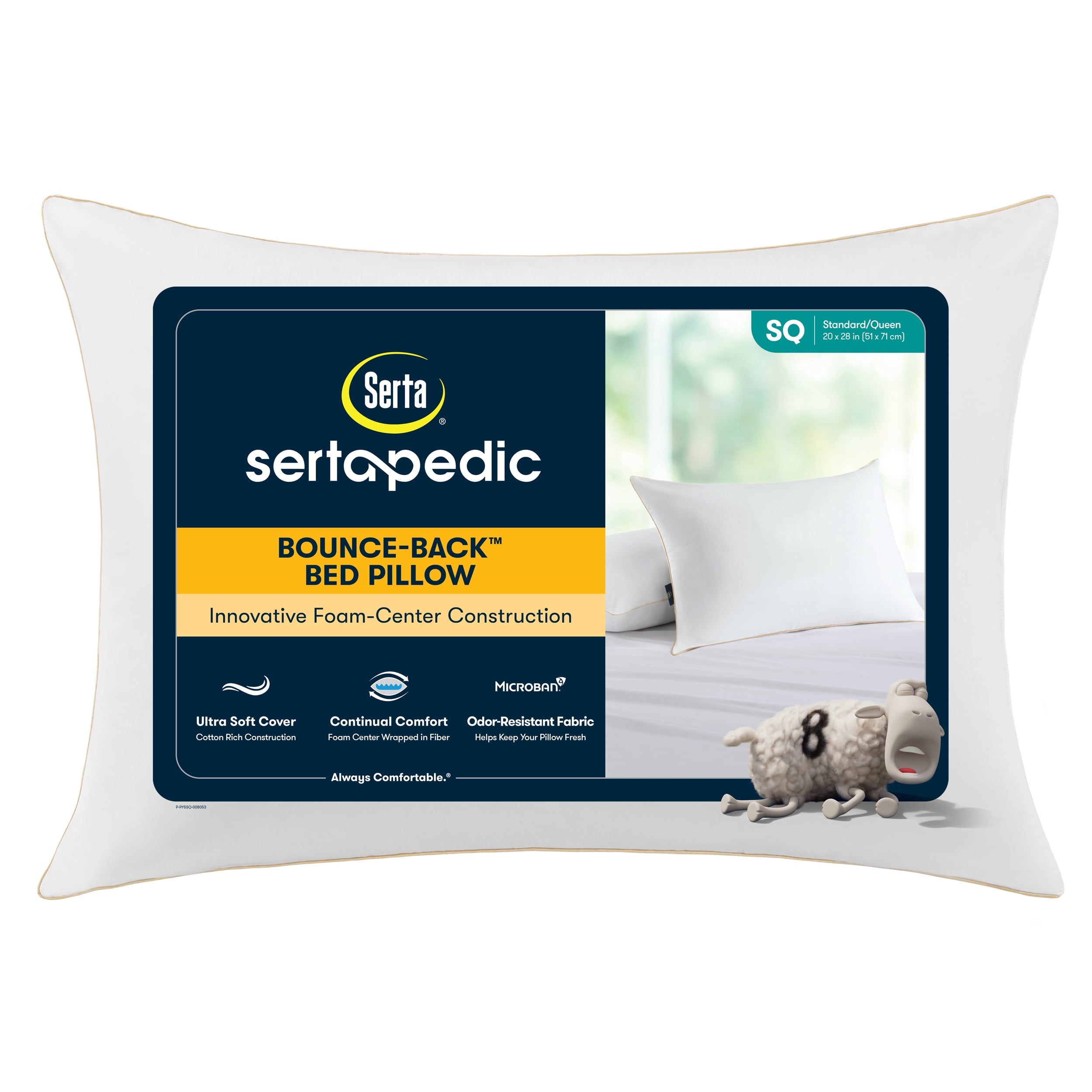 Sertapedic Bounce Back Standard/Queen Bed Pillow, Hypoallergenic Fill