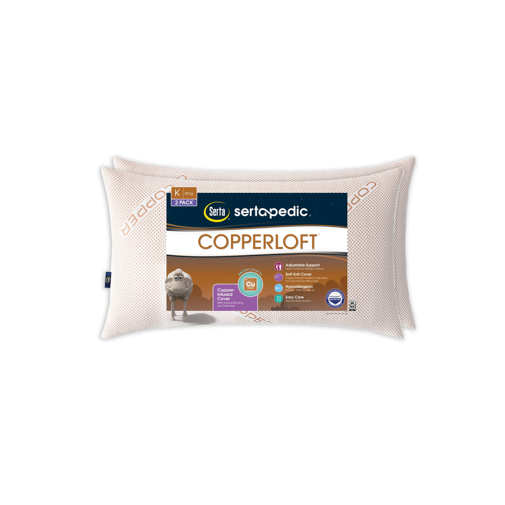 pedic Copperloft King Bed Pillow, 2 Pack, Hypoallergenic