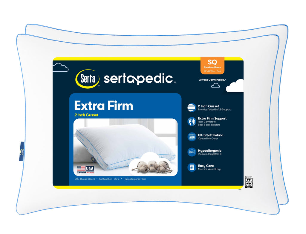 pedic Extra Firm Pillow, Standard/Queen, 2 Pack, Hypoallergenic
