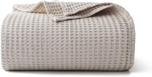 Shunjie.Home 100% Cotton Waffle Bed Blanket King Size, Throw Blanket for Couch All Seasons (Beige, 104x90)
