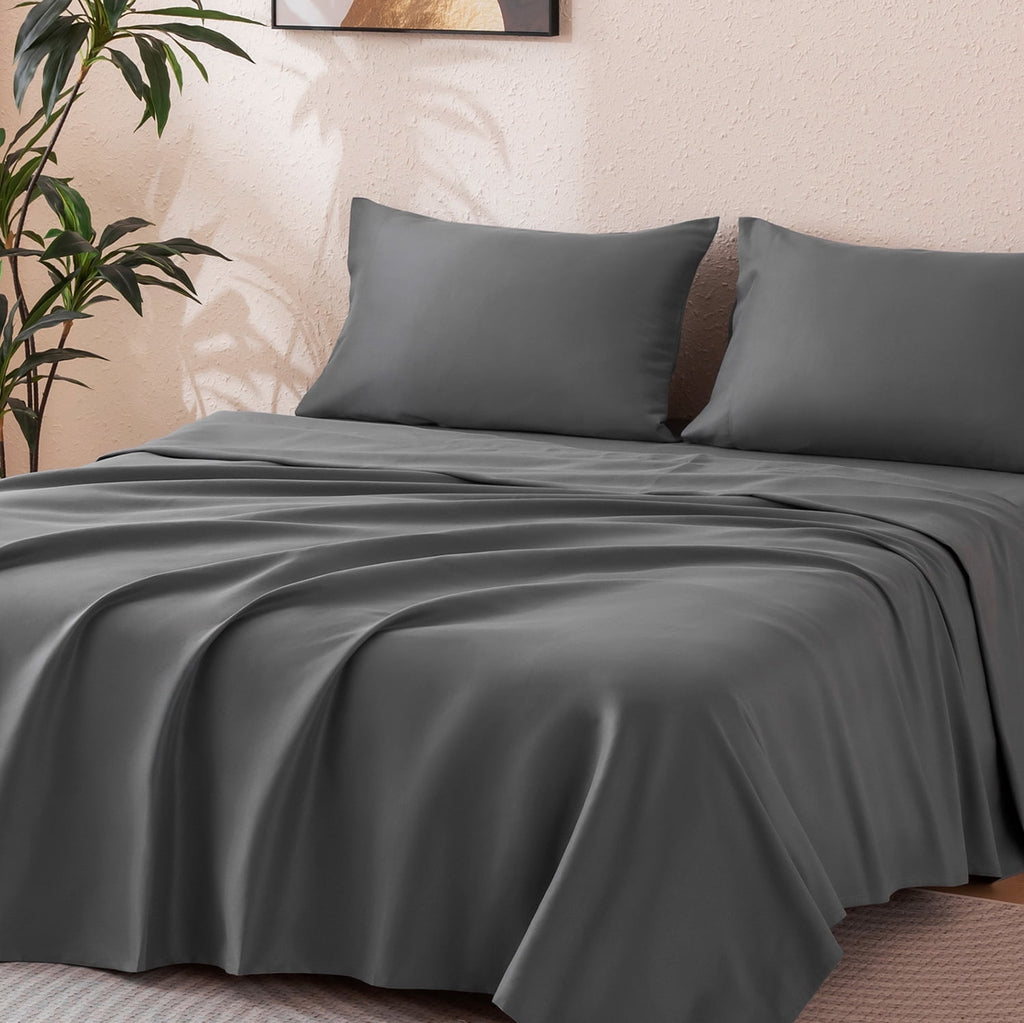 Sonive Sheet Set Twin Size Gray, 3 Pieces 140 GSM Brushed Elastic Fitted Soft & Cozy Bed Sheets Set with Deep Pocket