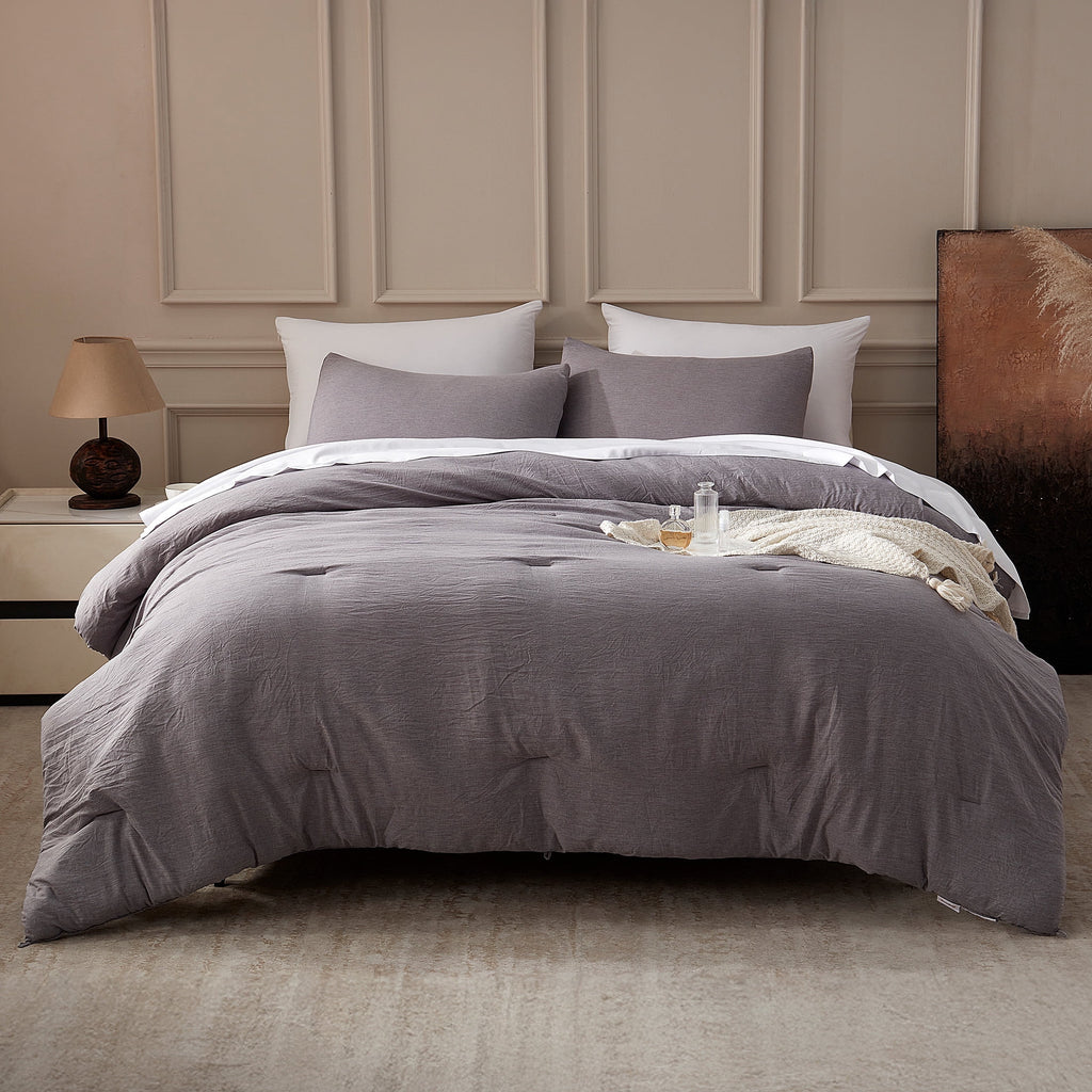 Washed Comforter Set Full Size - 3 Pieces Soft Luxury Cationic Dyeing Bedding Sets, Linen-Like Texture Breathable Wri...