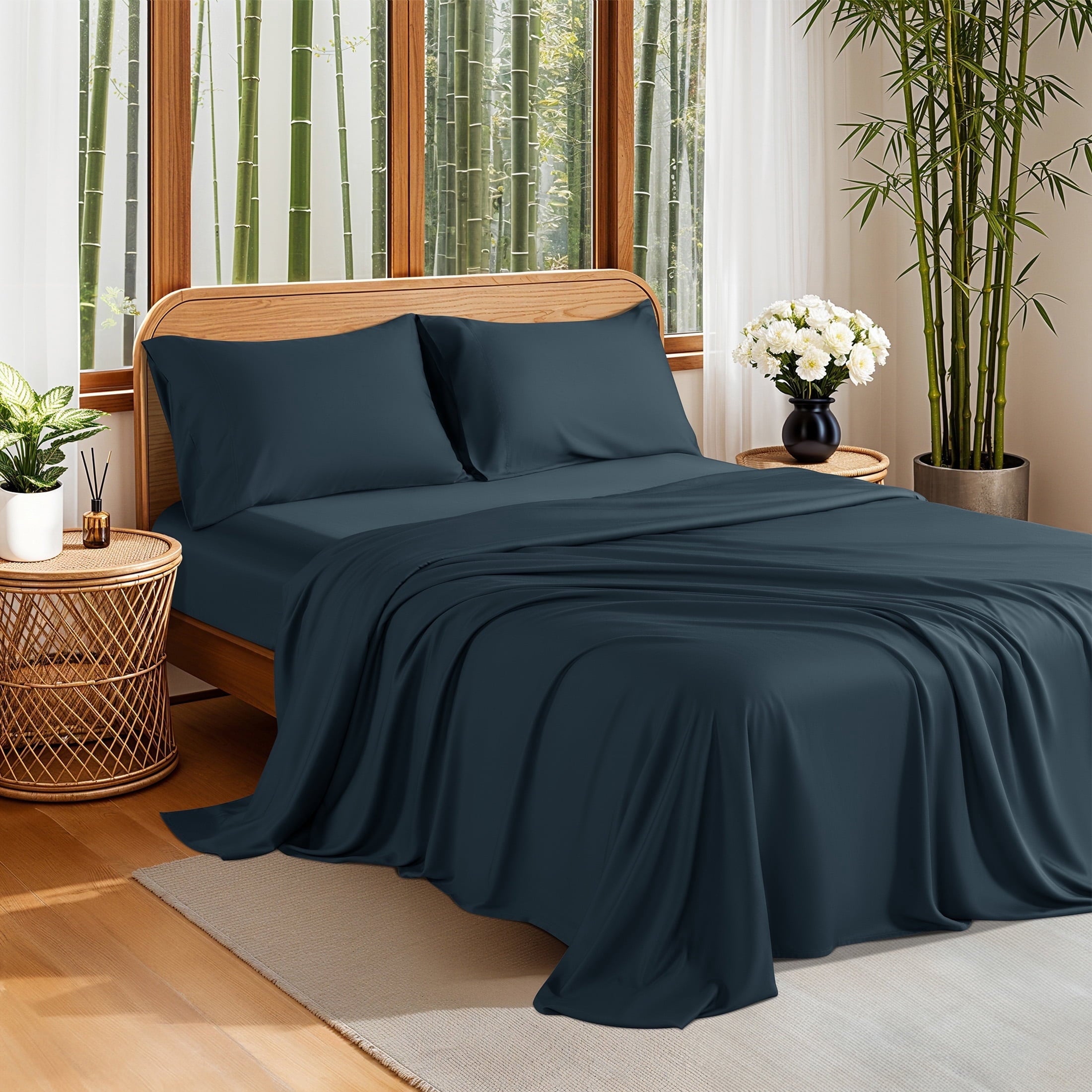 100% Organic Luxurious Bamboo Sheets, Queen Sheet Set 4-Piece with 16" Deep Pocket, Silky Smooth Luxury Bed Sheets, N...