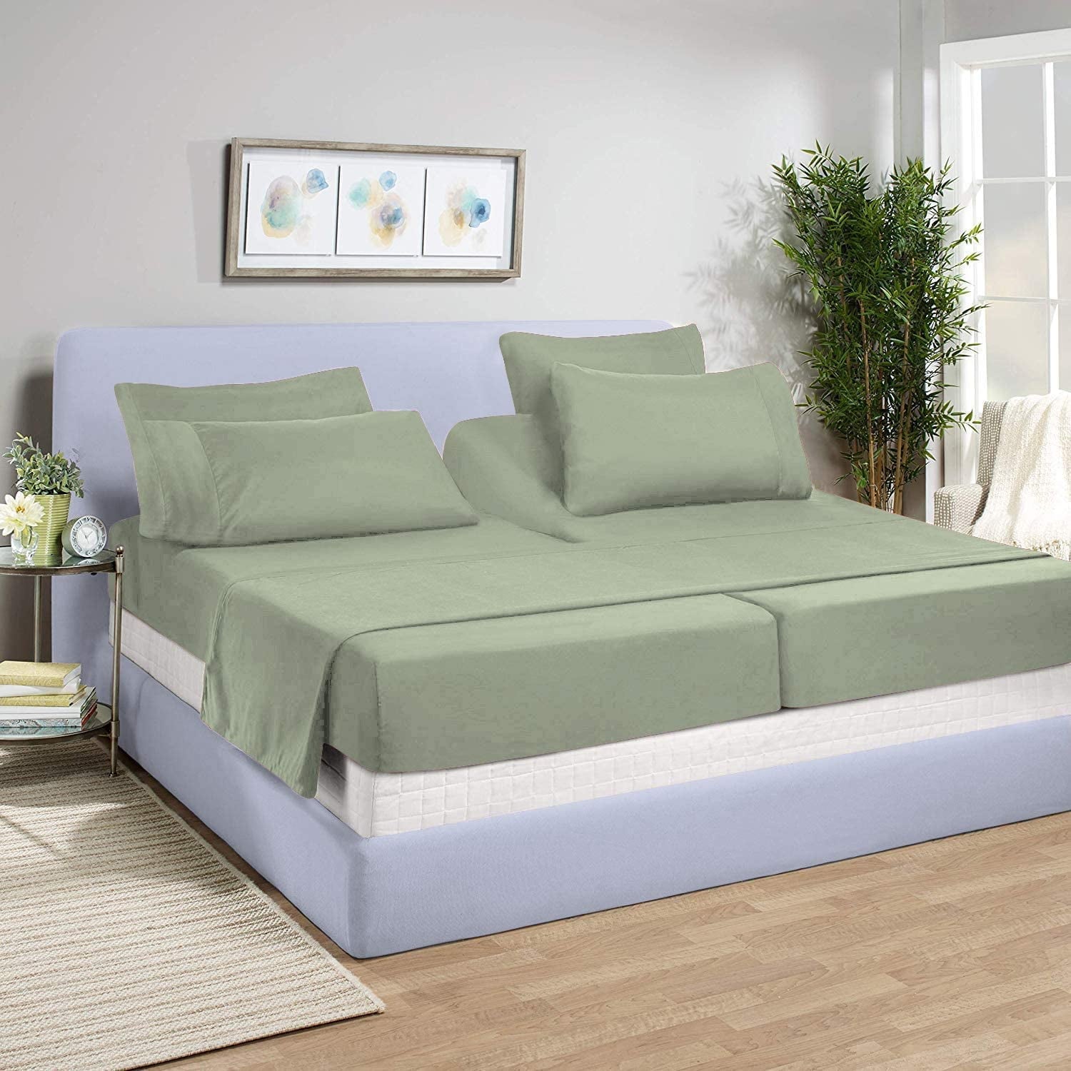 Split-California King Bed Sheet Set (5-Pieces) Adjustable Bed Sheets - 800 Thread Count 100% Egyptian Cotton - 15" Deep Pocket of Fitted She