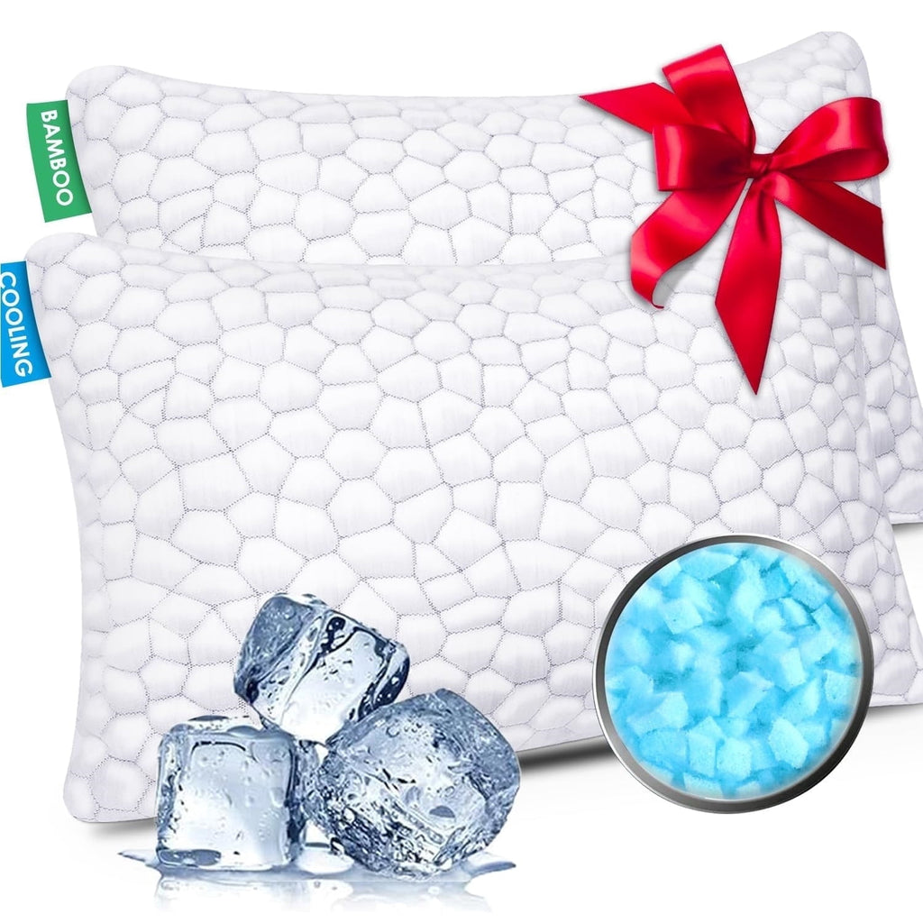 SUPA MODERN Cooling Bed Pillows Queen Size Set of 2, Shredded Memory Foam Pillows for Sleeping 2 Pack, Adjustable Soft Firm Pillow for Side