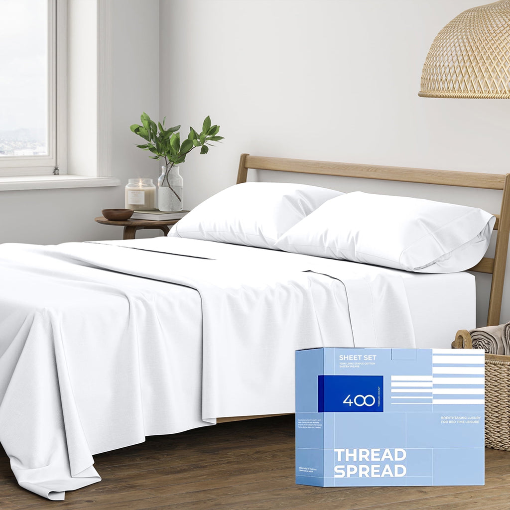 King Size Cotton Sheets Set - 400 Thread Count 4 PC 100% Cotton Sheets for King Bed, 16 In Deep Pocket King Size Cott...