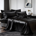 Queen Silk Black Bed Sheet Set,4 Pieces 1800 Microfiber 2 Pillowcase 20"x30"