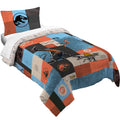 Kids 2 Piece Blue Orange Reversible Dinosaur Comforter and Pillowcase set, Twin/full