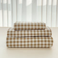 Sheet Set, Soft Brushed Microfiber Taupe Plaid Sheets, 4-Piece Brown Grid Set with Deep Pocket