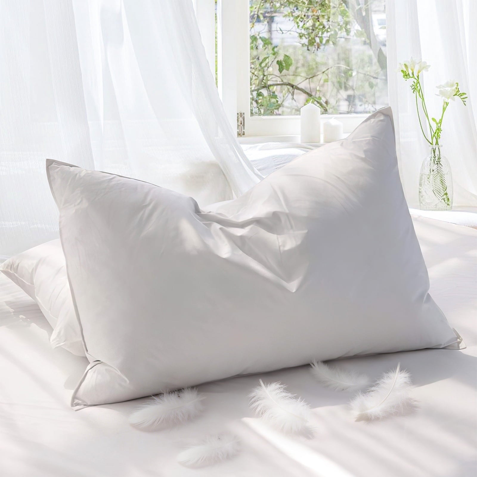 Goose Feather Down Pillows for Sleeping,Luxury Hotel Collection Queen Size Soft Bed Pillow,1 Pack,Queen (20.2" x 28.2")
