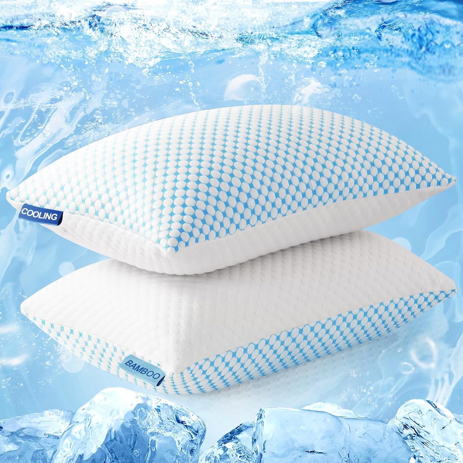 Thinway 2 Pack Cooling Pillow for Sleeping, Memory Foam Pillows Cool Bed Pillows Hotel Reversible Pillow with Washable Removable Cover for B