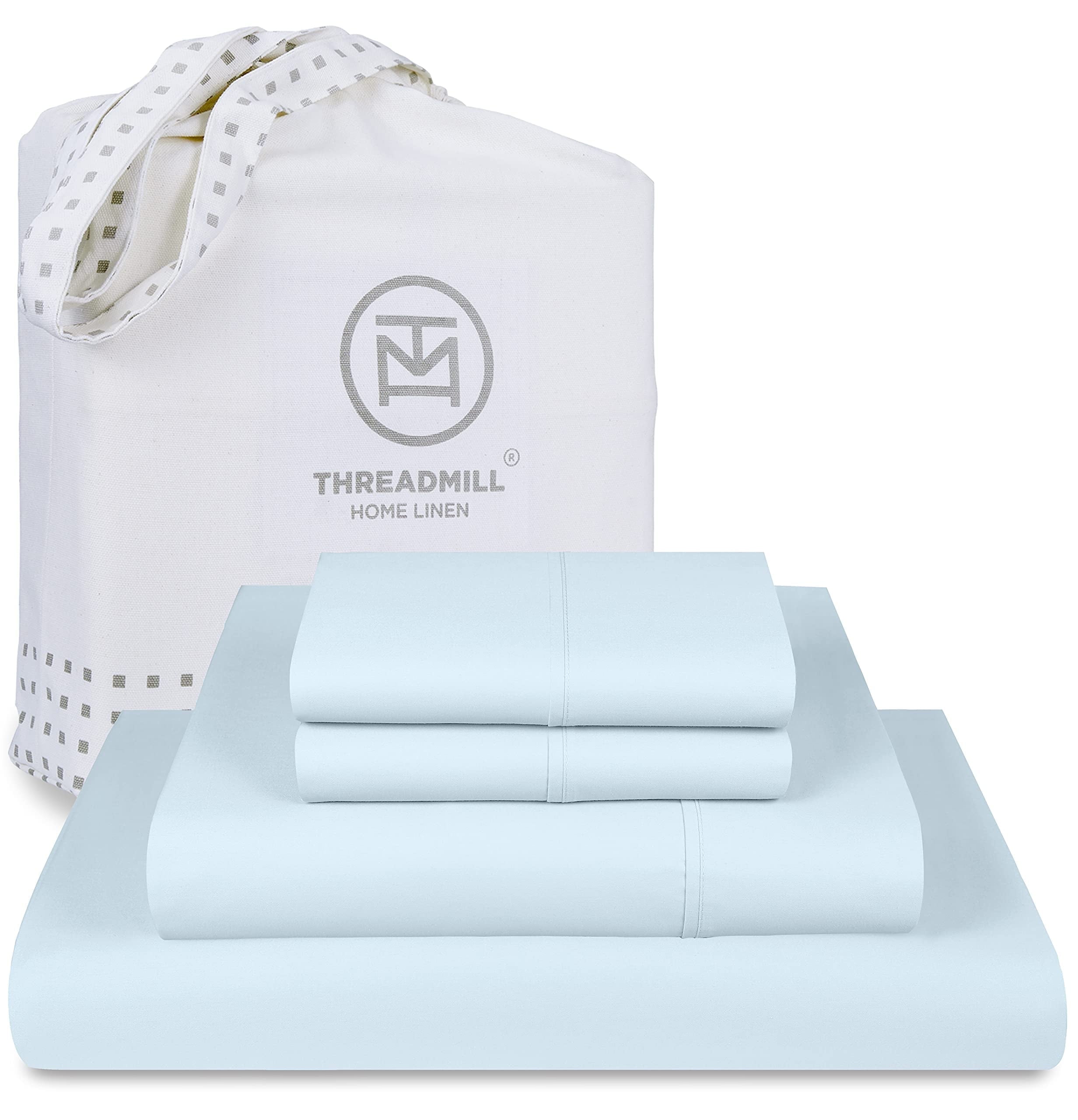 100% Cotton King Bed Sheets Set - 4-Piece, 300 Thread Count, Lightweight Sateen, Light Blue