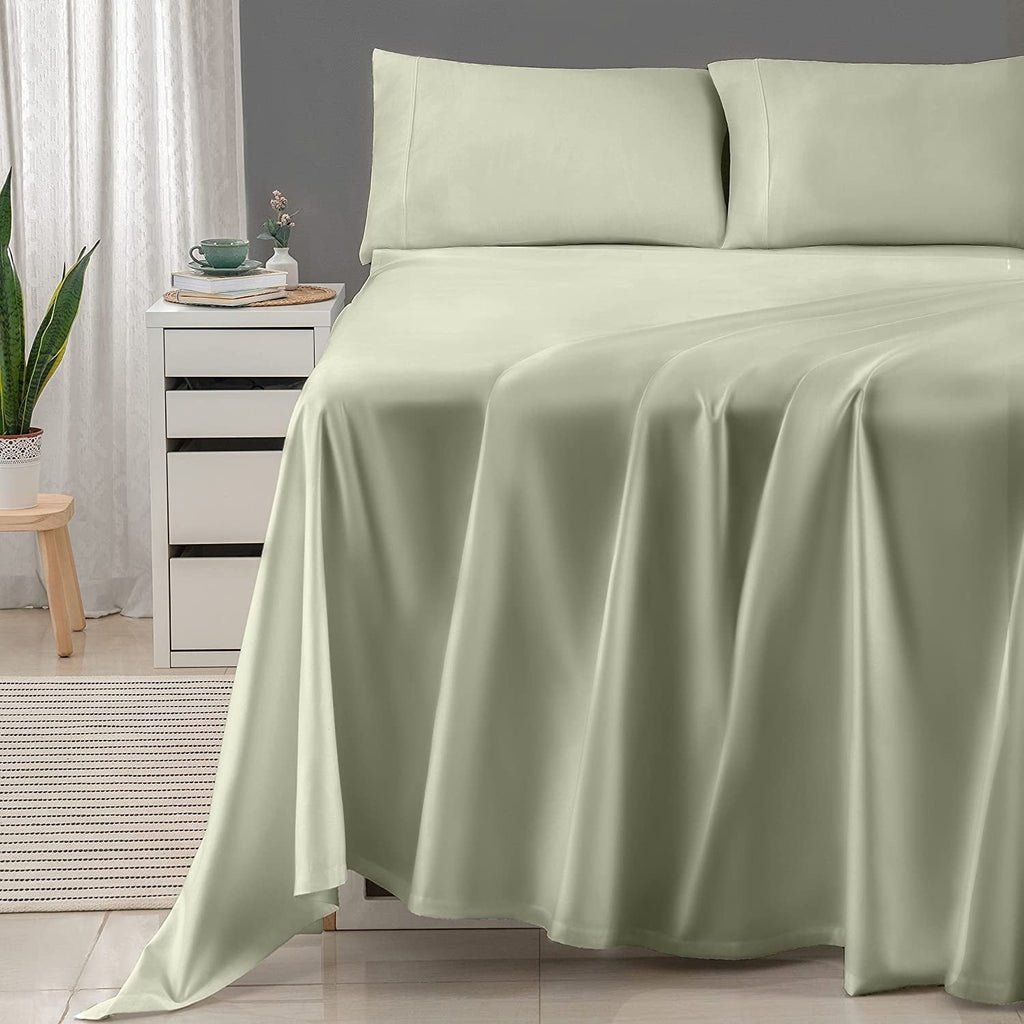 600 Thread Count 4-Piece Queen Bed Sheet Set, Sateen Weave, Sage Green