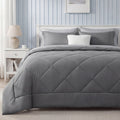 Queen Reversible Comforter Set - 7 Pieces Grey Bedding, Bed in a Bag with Alternative Comforter, Sheets, Pillowcases ...