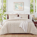 Tufted Boho Comforter Set Queen, Beige, 3 Pieces Farmhouse Shabby Chic Embroidery Bedding Set, Soft Jacquard Comforte...