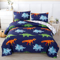 3 Pcs Dinosaur Twin Size Bedding Sets for Boys, Dinosaur Printing Boys Comforter Set, Blue and White Reversible Bed C...