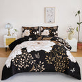 Black Floral Comforter Set Queen, Printed Comforter White Flowers Butterfly Bedding Set, 3 Pieces Botanical Reversibl...