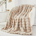 URBONUR Taupe Faux Fur Bubble Blankets for Couch Chair Sofa Luxury Fluffy Thick Bubble Throw Blanket Furry Blanket Fuzzy Soft Plush Shaggy T