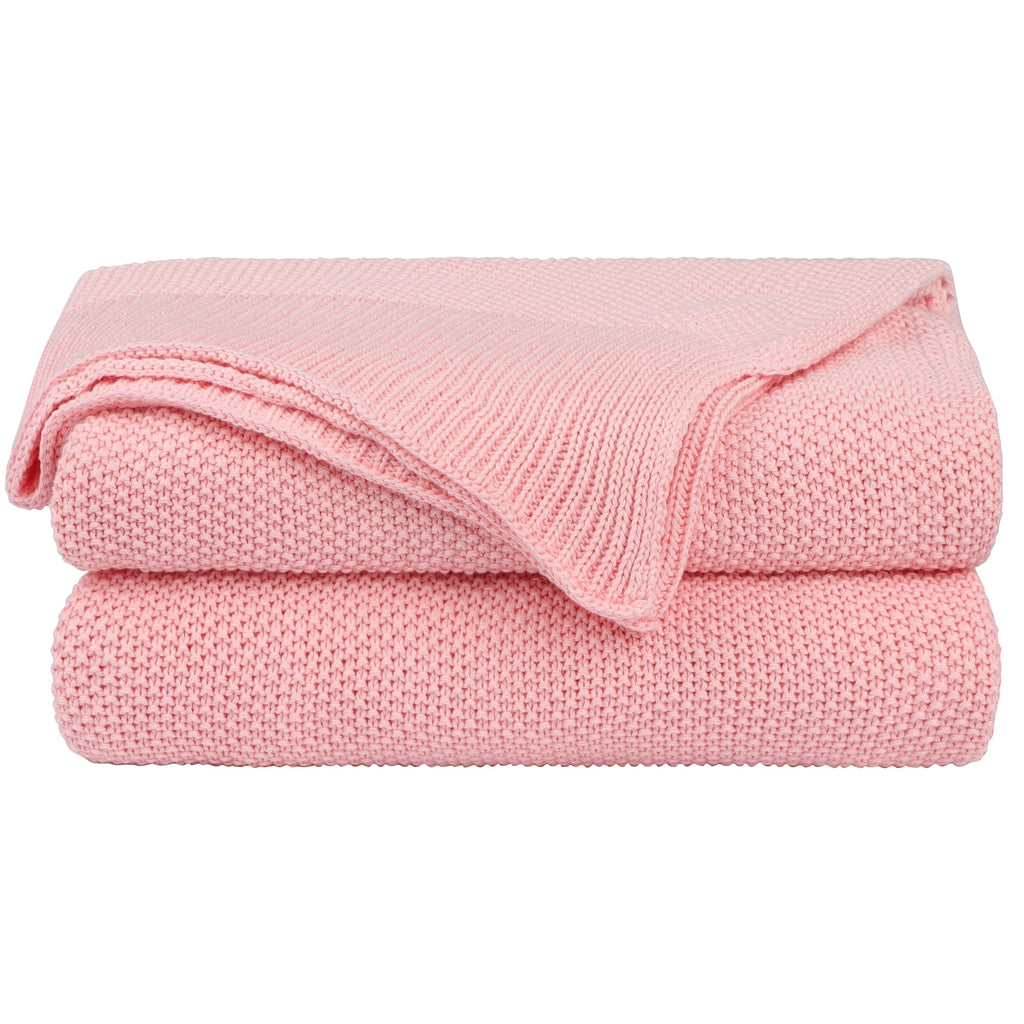 Pure Cotton Soft Cable Knit Throw Blanket Pink 50" x 70"